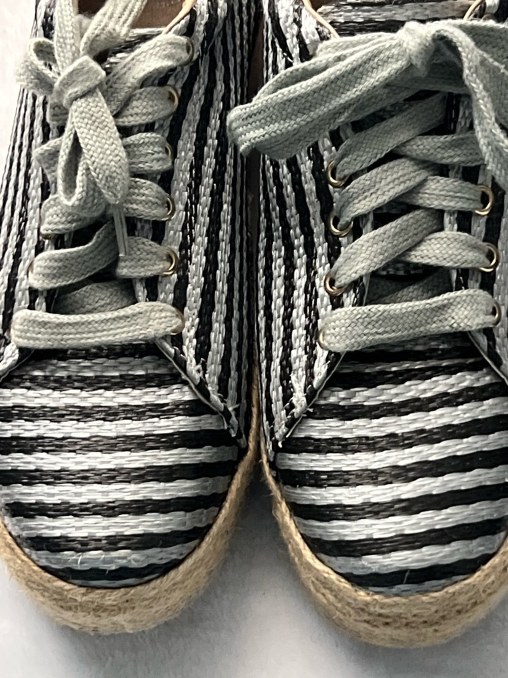 Striped Black & White Lace-Up Espadrille Platform Sneakers, Size 9 - Picture 7 of 12
